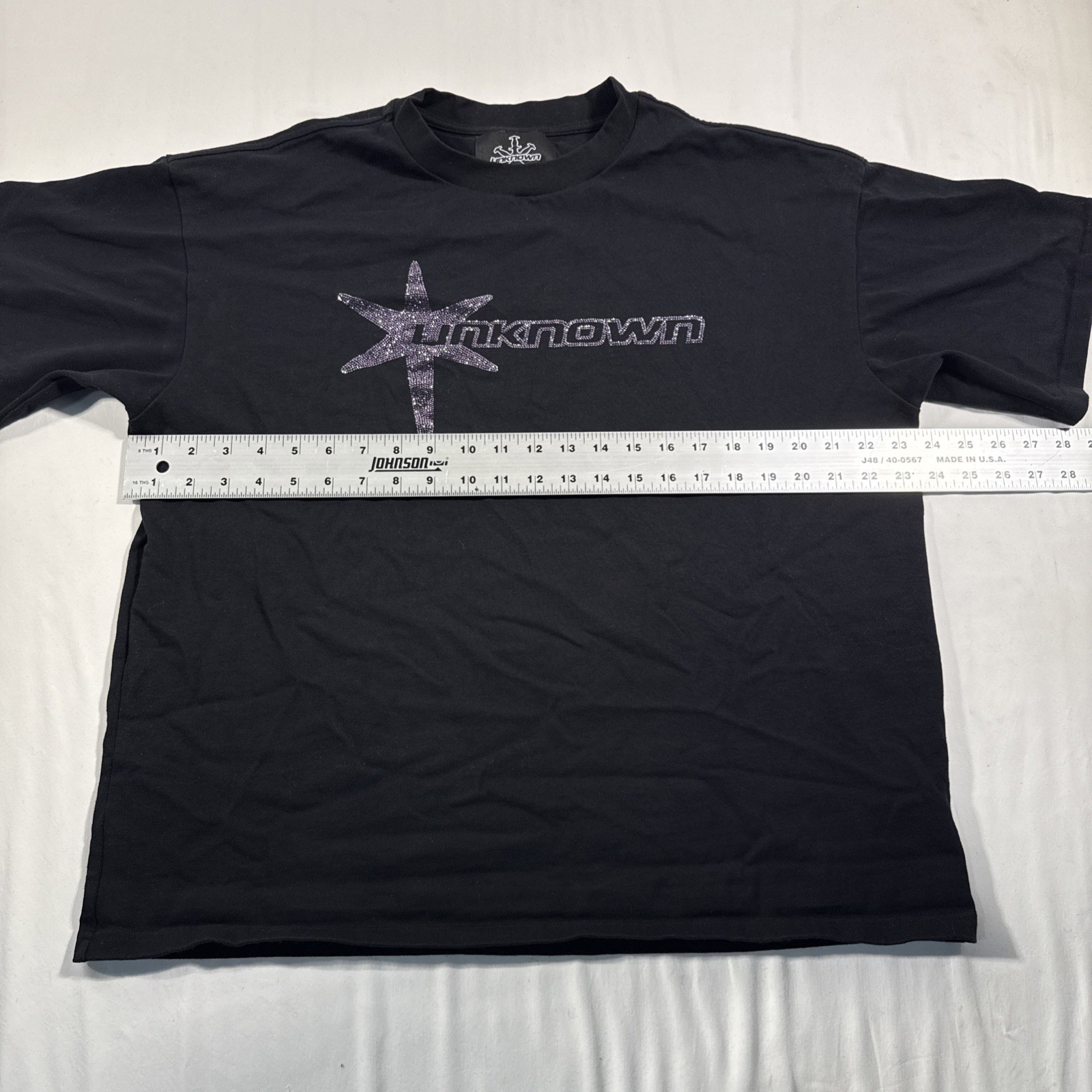 Unknown London Rhinestone T Shirt Black Large
