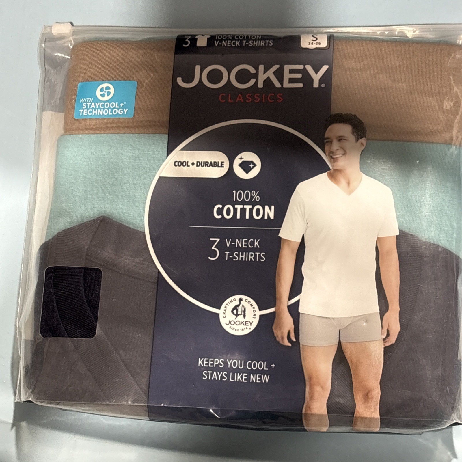 NEW! MEN’S JOCKEY PACK OF 3 ~ CLASSICS COLORED ~ V-NECK T-SHIRTS~ SIZE: SMALL