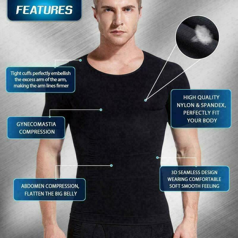 SecondSkin Men’s Compression T-Shirts Body Shaper Slimming Cooling Fitness Tops