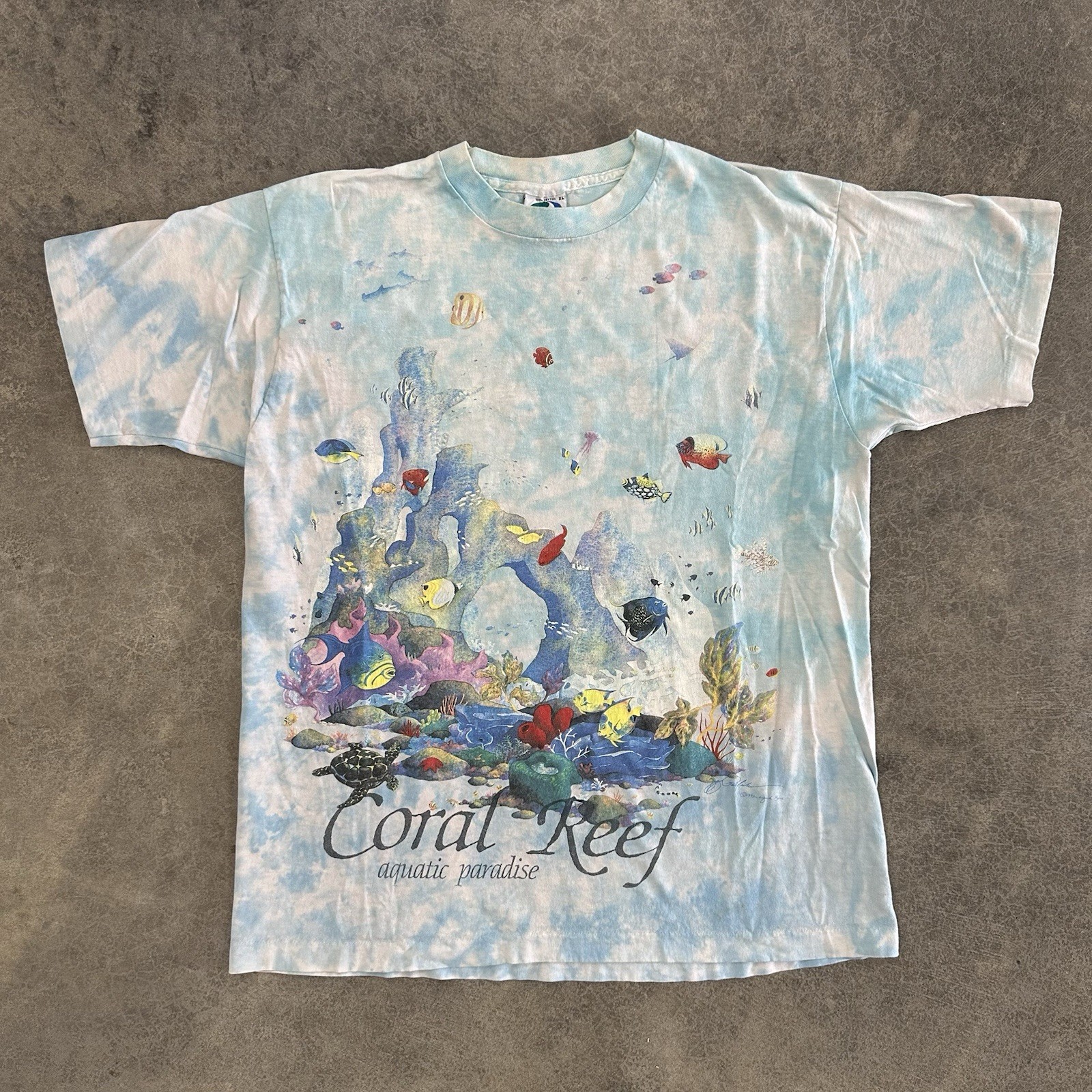 Liquid Blue Coral Reef Aquatic T-Shirt Vintage XL Single Stitch Made In USA