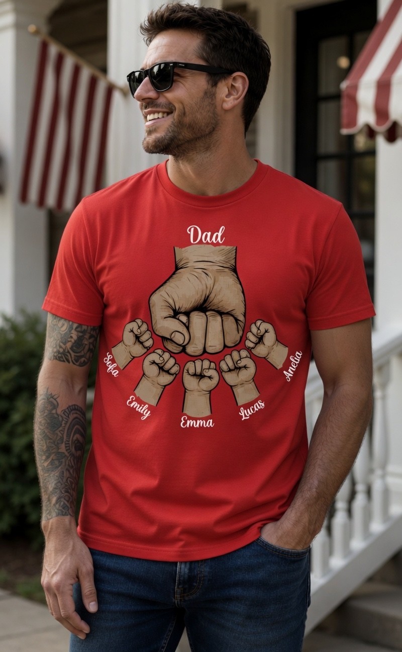 Custom Dad Fist Bump Shirt Personalized Kids Names Father’s Day Gift Papa Tee