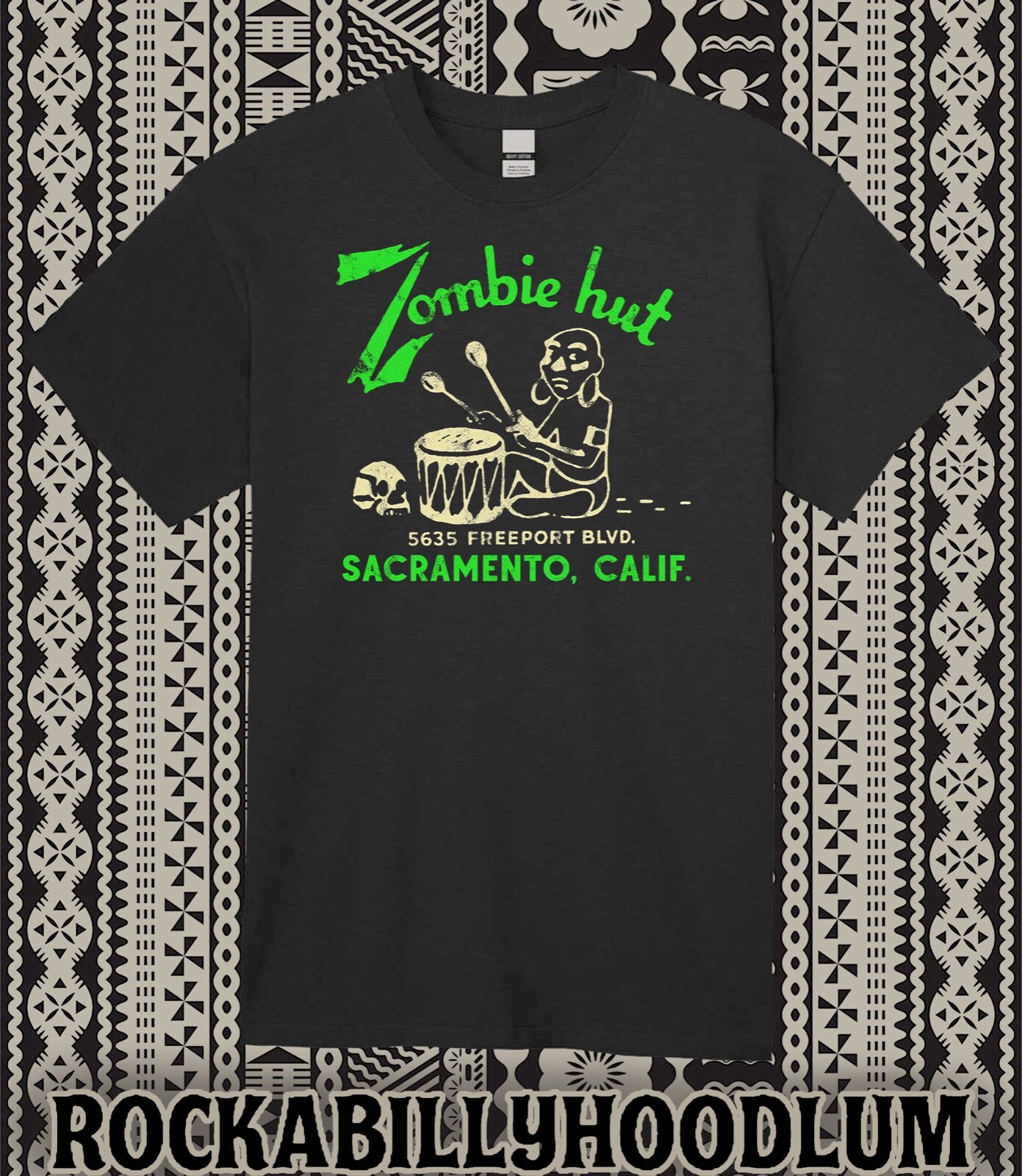 Retro Tiki Art Tee T Shirt Bar Mug Restaurant Zombie Hut Sacramento CA
