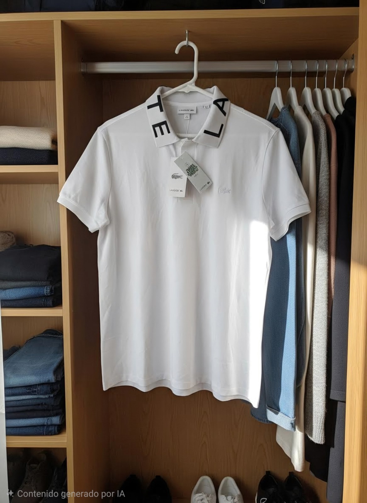 T-shirt White Neck Detail LACOSTE Size x L Short Sleeve