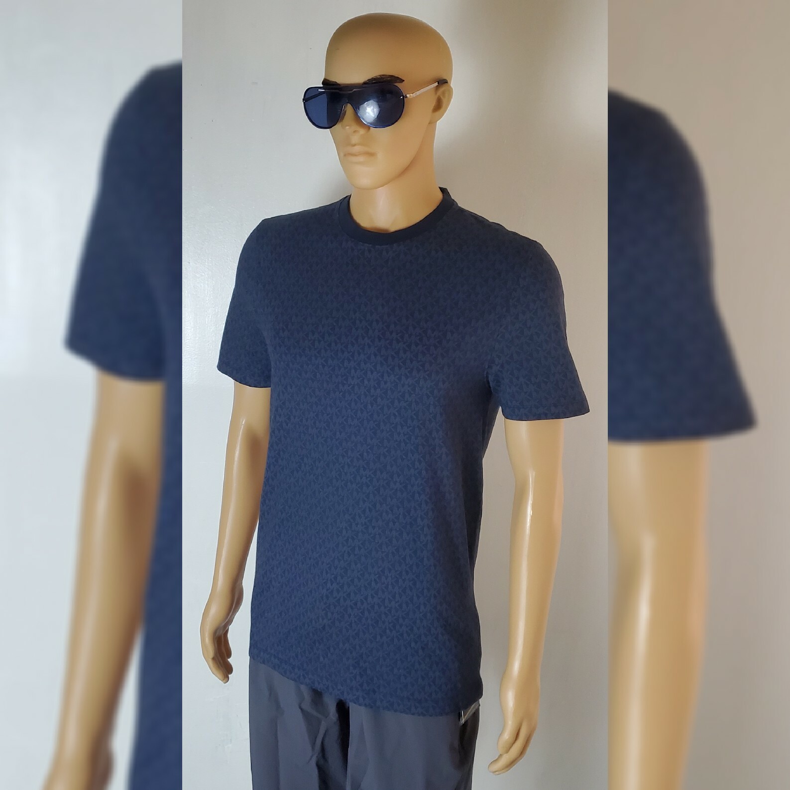 NWT MICHAEL KORS SHORT SLEEVE TSHIRT MEN’S ALLOVER MK LOGO PRINT SIZE M BLUE