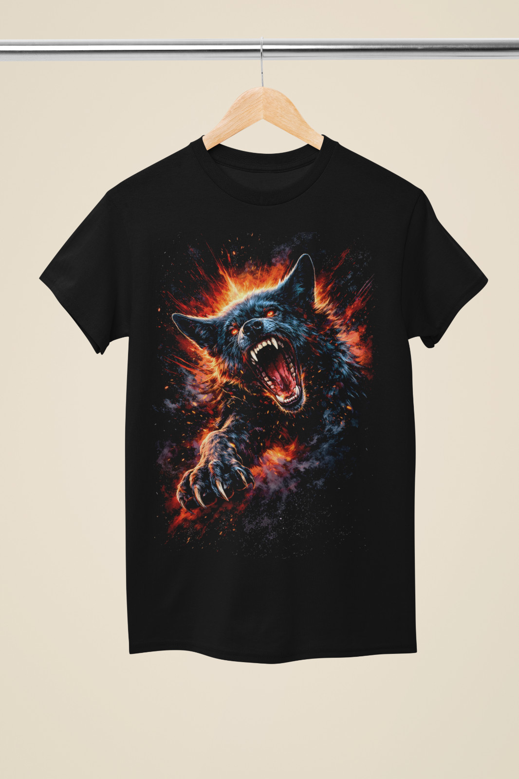 Fierce Wolf Fire Graphic Unisex Black Tee