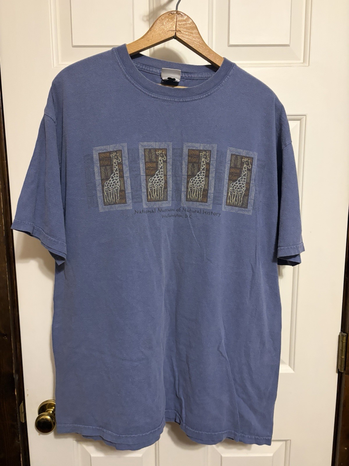 VTG Smithsonian Giraff Graphic T Shirt XL Museum Natural History Blue Tee Sz L