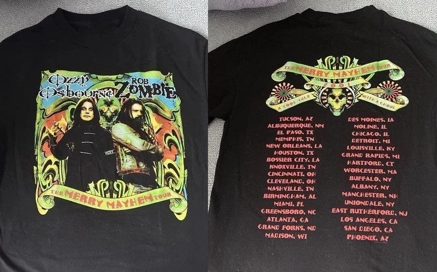 Merry Mayhem Tour 2001 Two-Sided Tee – Black Rock Shirt QT3260 HOT TREND