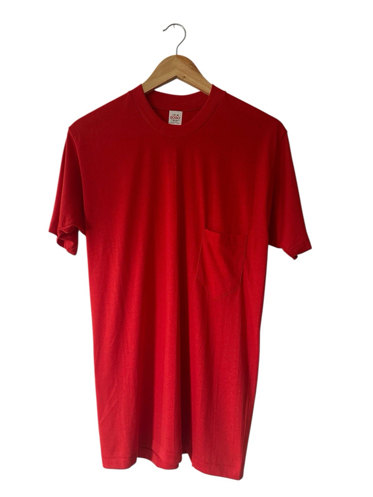 Vintage Blank Red Pocket T Shirt Men’s Large 50/50 Deadstock USA Single Stitch