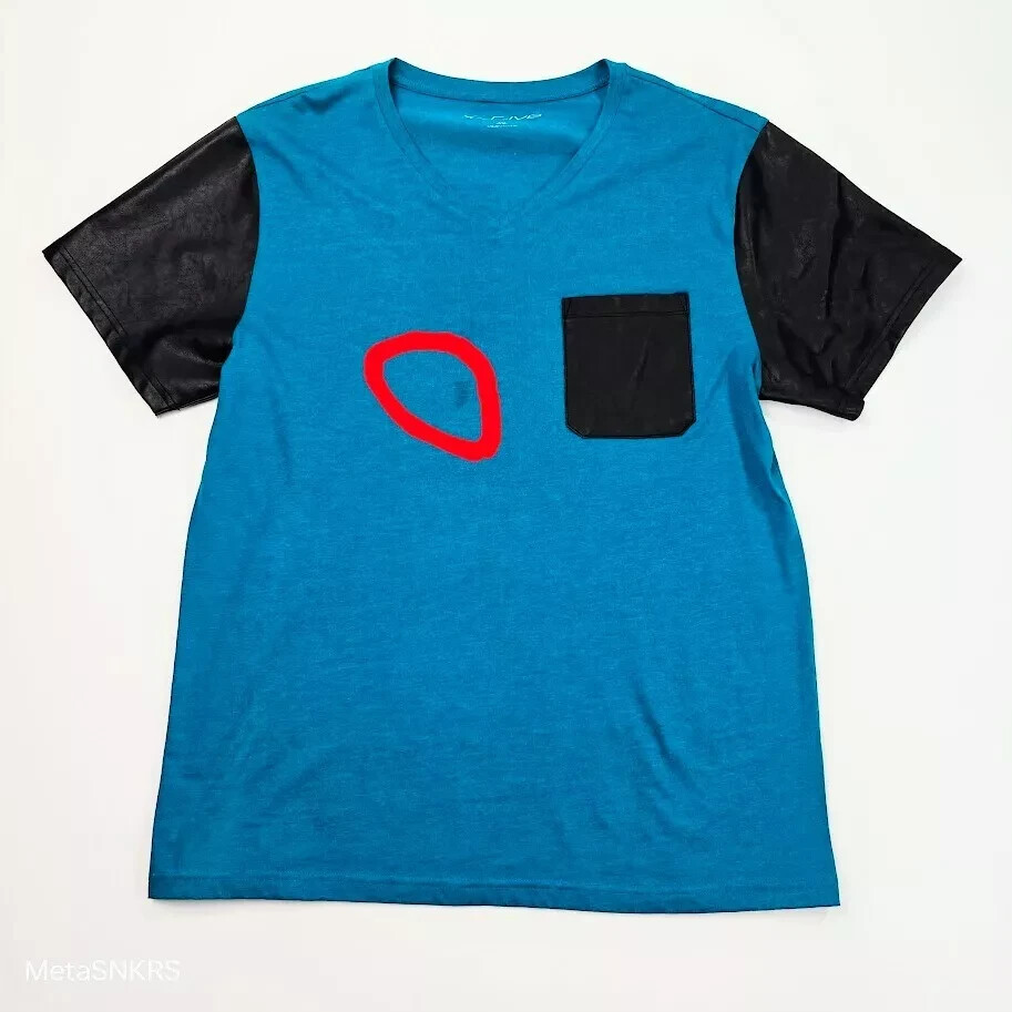 X s ive Pocket T Shirt Men -XL Heather Blue Black V-Neck -Going Out Casual Stain