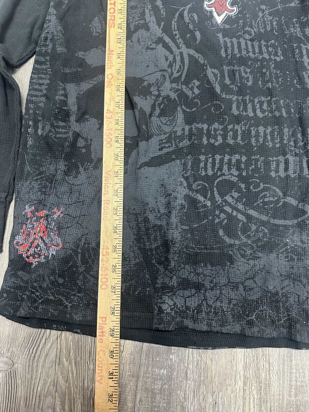 ARCHAIC by AFFLICTION Men’s Long Sleeve THERMAL Shirt AOP Y2K Grunge Cross