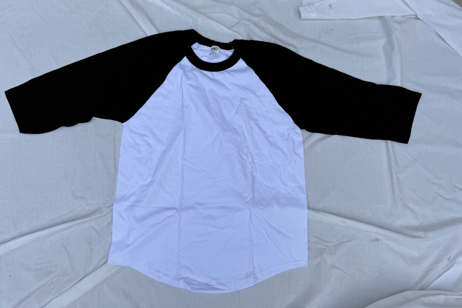 Shaka Wear White Black 3/4 Raglan Sleeve Plain BaseBall T-Shirt New XL