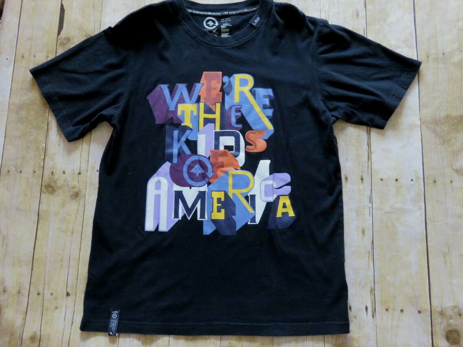 LRG Lifted Research Group Graphic Black T Shirt We Are The Kids Of America L