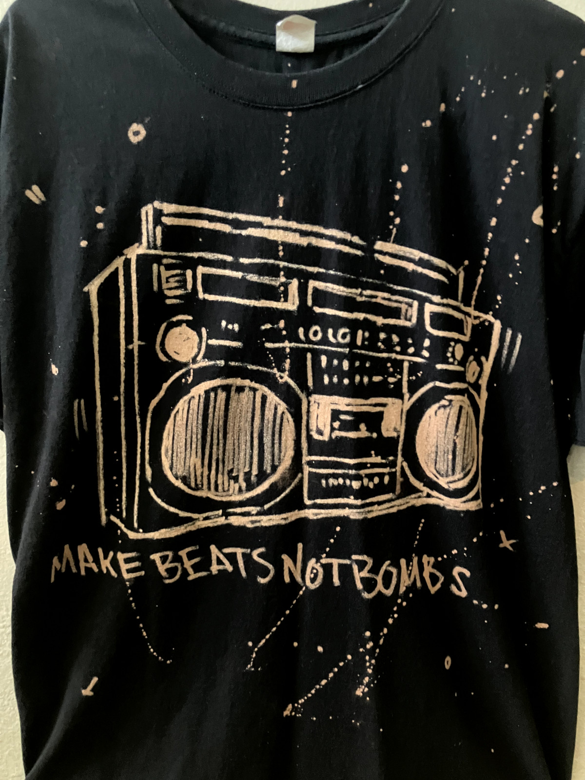 Make Beats Not Bombs, DIY, Boom Box, Bleach, T-shirt, Hip-Hop, Adult Men, Black