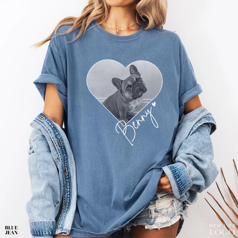 Custom Pet Photo Dog Portrait Comfort Tee Personalized Pet Lover