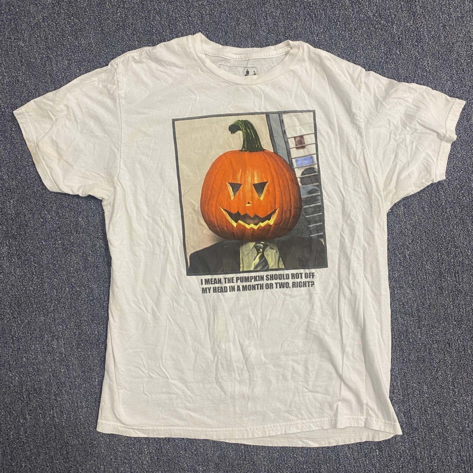 The Office T-Shirt Mens Large Dwight Schrute Pumpkin Head Graphic White Ripple