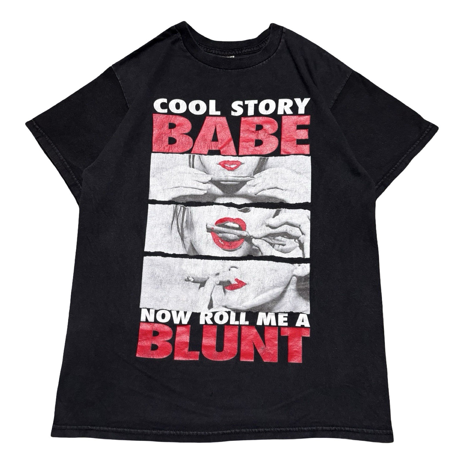 Y2K Nice Babe Roll Me a Blunt T Shirt Black Fade Mens M