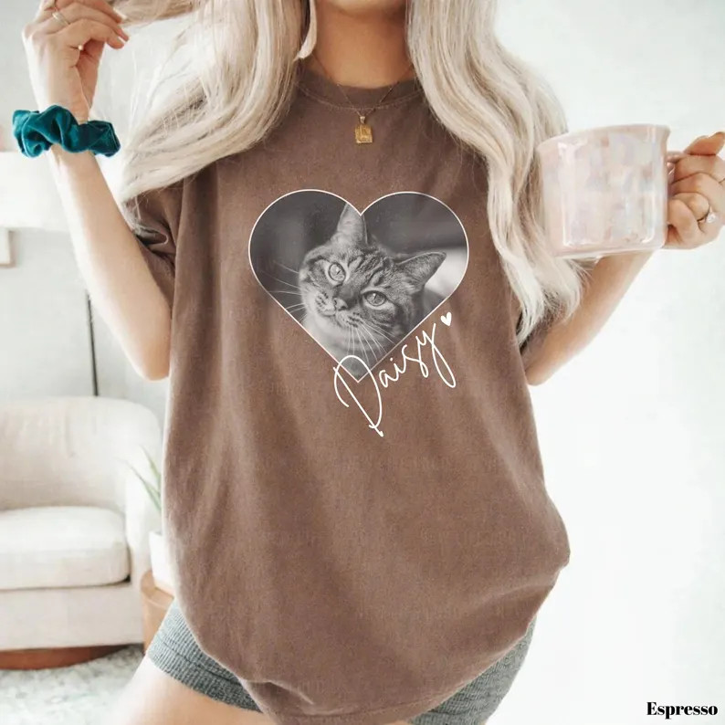 Custom Pet Photo Dog Portrait Comfort Tee Personalized Pet Lover