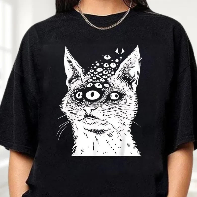 Weirdcore Cat Shirt, Grunge Harakuju Creepy Horror Goth Cat Shirt, Trippy Shirt