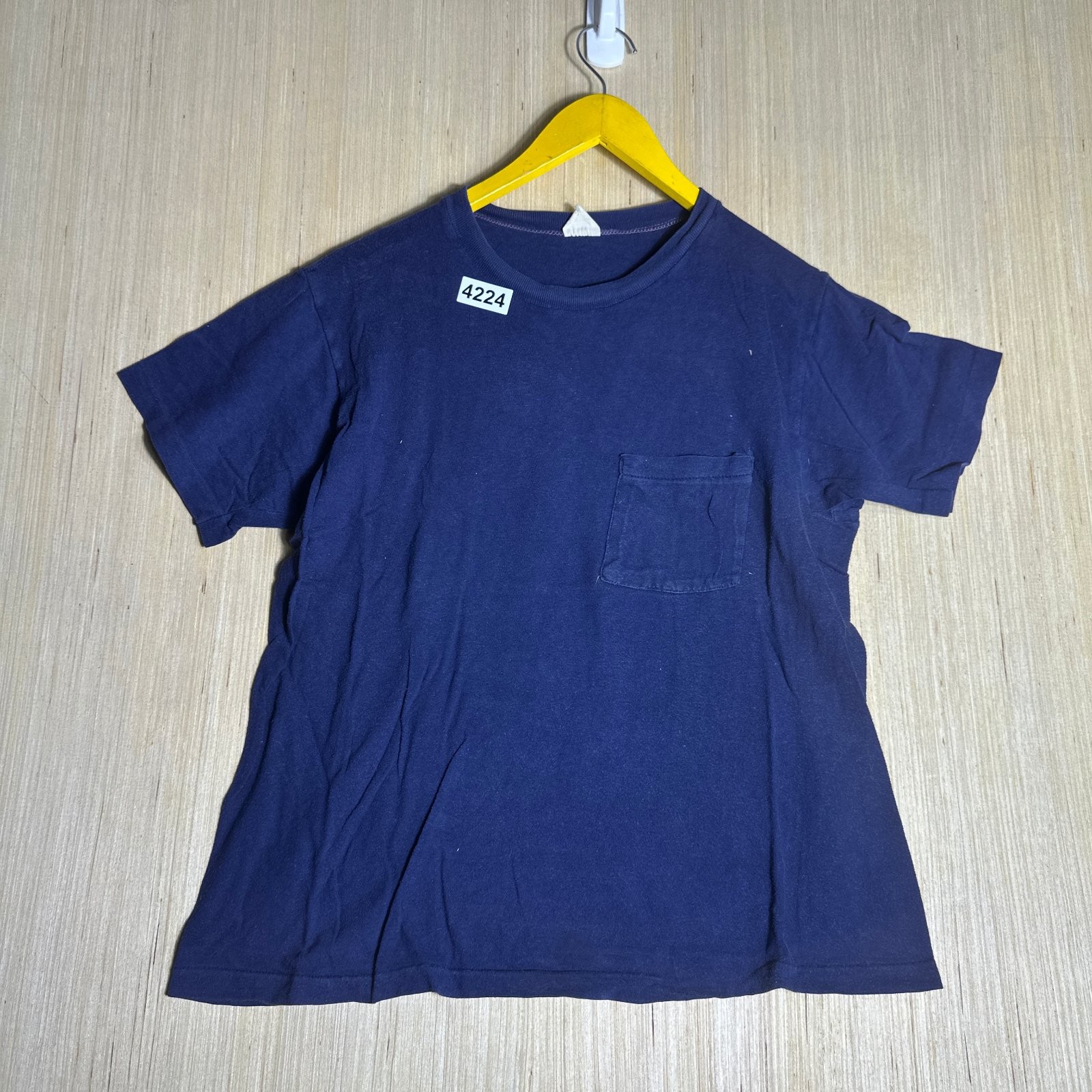 Vintage 80s Blank Blue Shirt Adult Medium Blue Short Sleeve Pocket Pullover