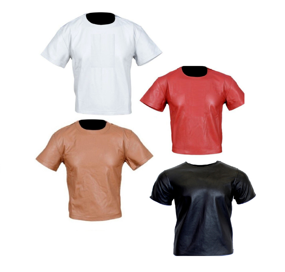 Men Leather T-Shirts in 4 different colors Simple genuine leather shirts