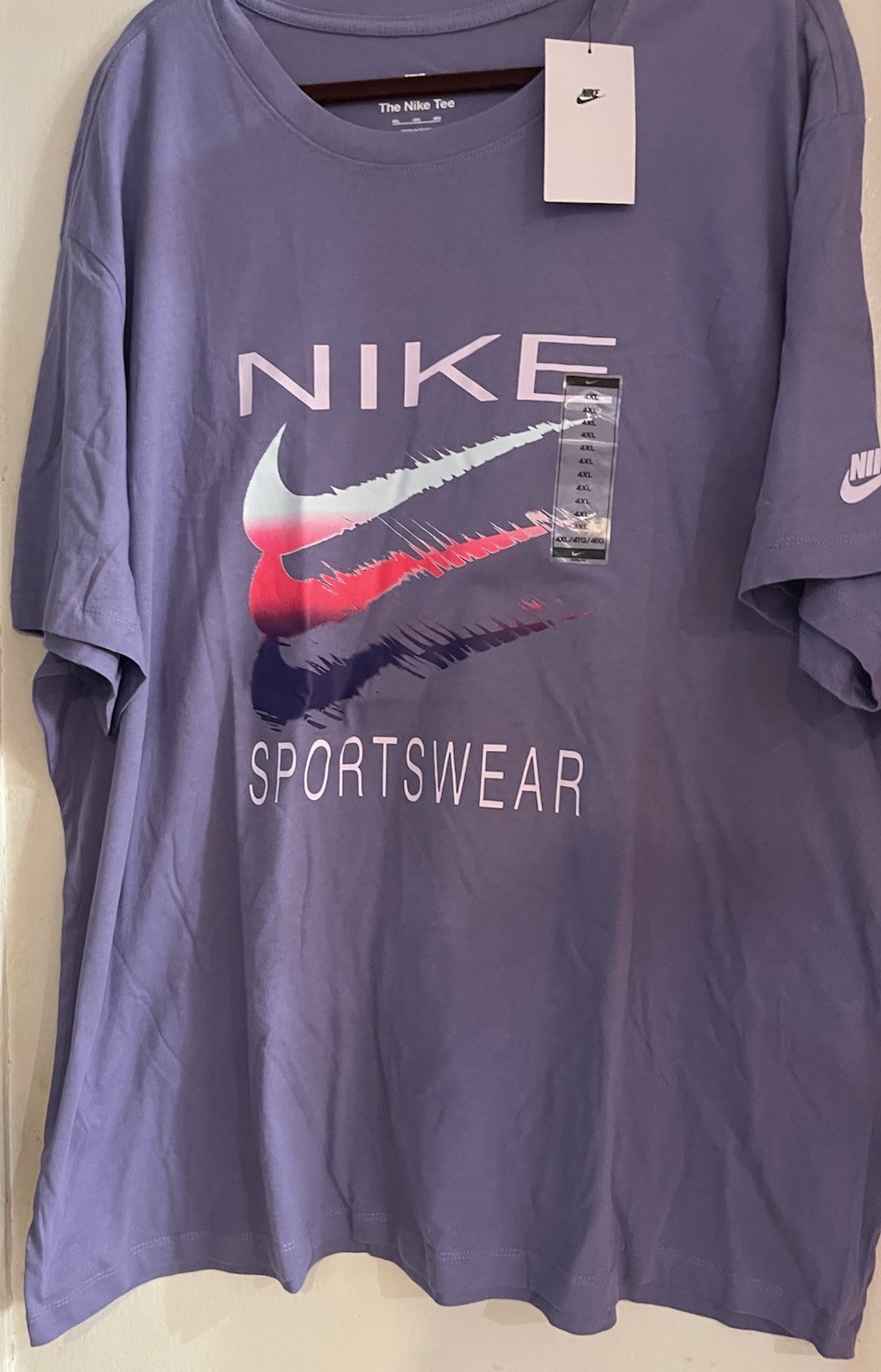 NWT MENS NIKE LAVENDER PURPLE T- SHIRT WITH MULTI COLOR SWOOSHES SIZE 4X