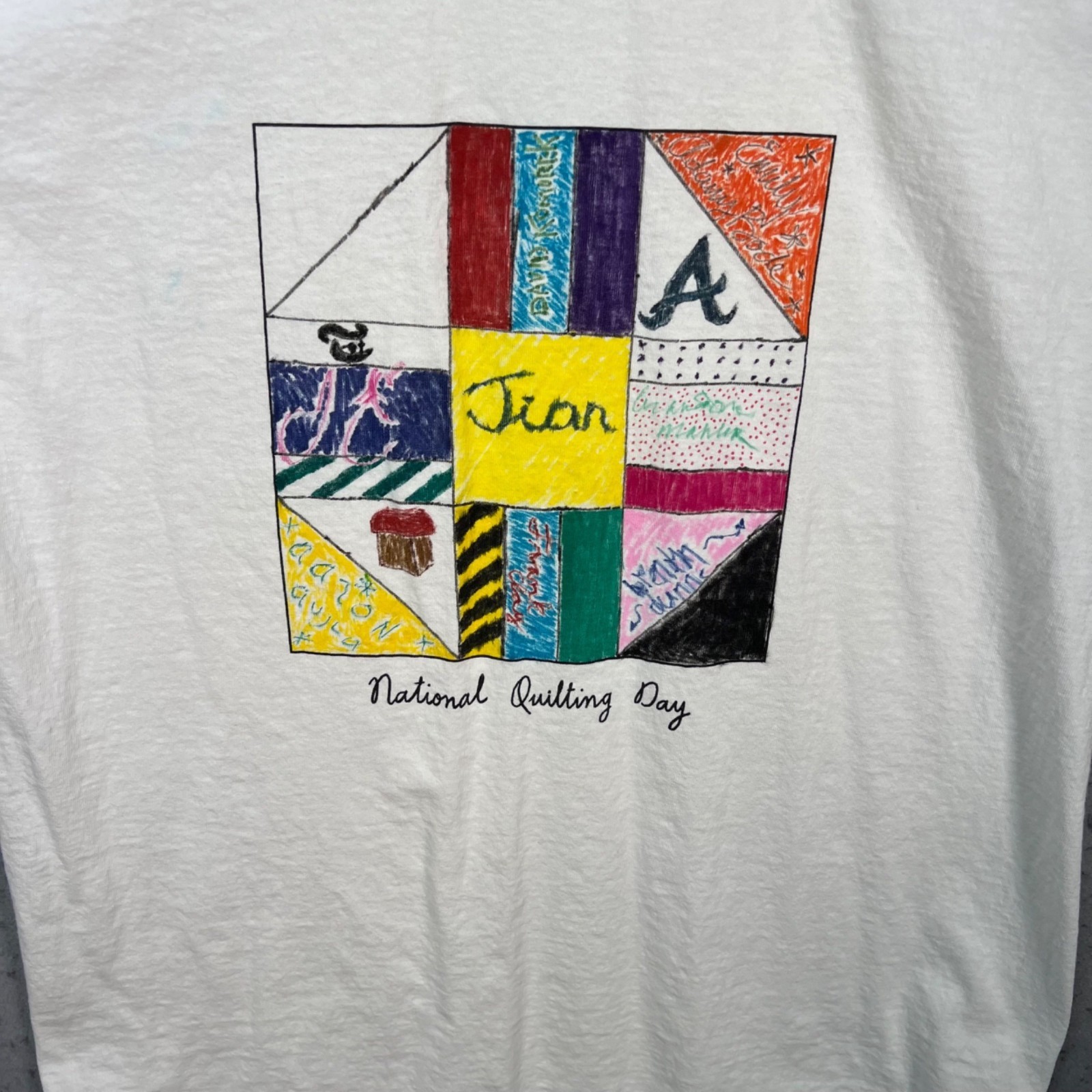 Bode National Quilting Day Graphic T Shirt White Cotton USA Made Mens Large