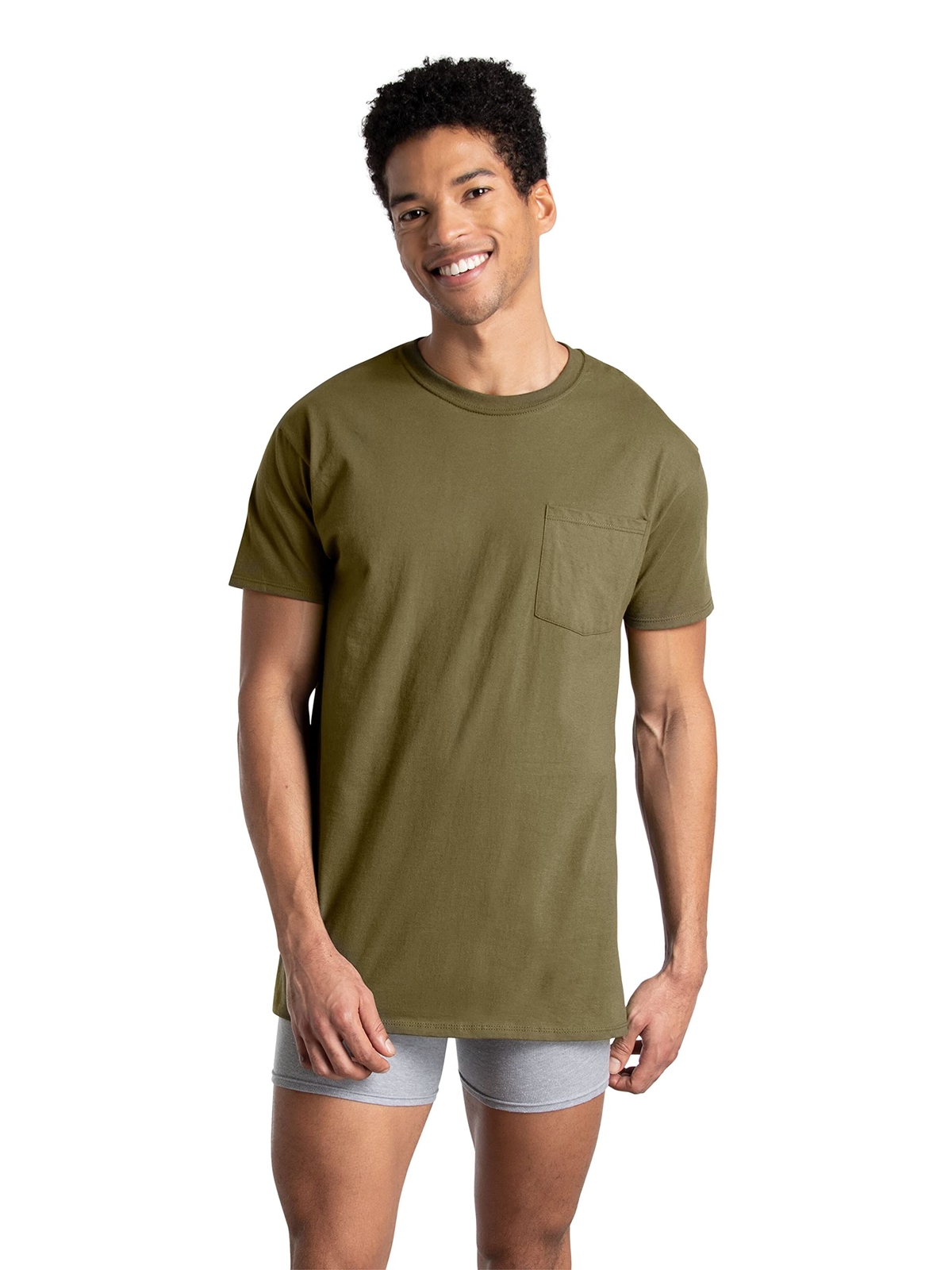 6 Pack Mens Eversoft Cotton Short Sleeve Pocket T-Shirts,Tag Free,Large Assorted