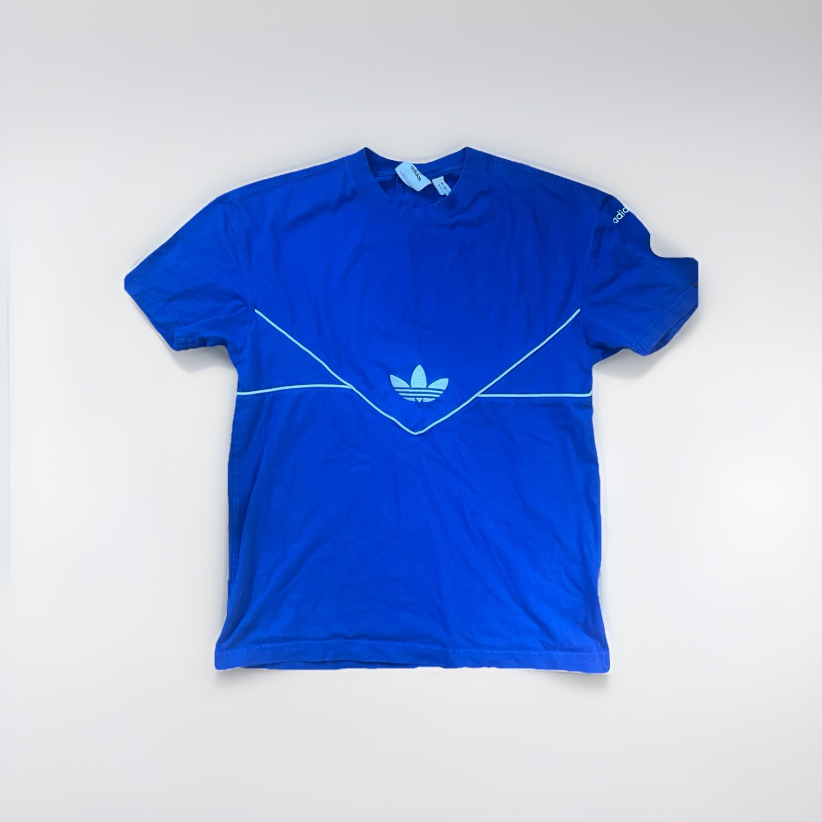 Vintage Y2K Adidas Blue T Shirt White Piping And Embroidered Logo Men’s Small