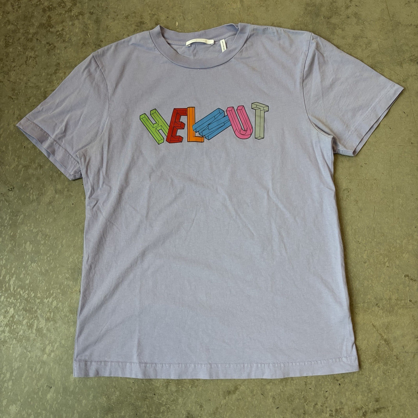 Helmut Lang 3D Logo Graphic T-Shirt Lavender Cotton Crew Neck Men’s Small