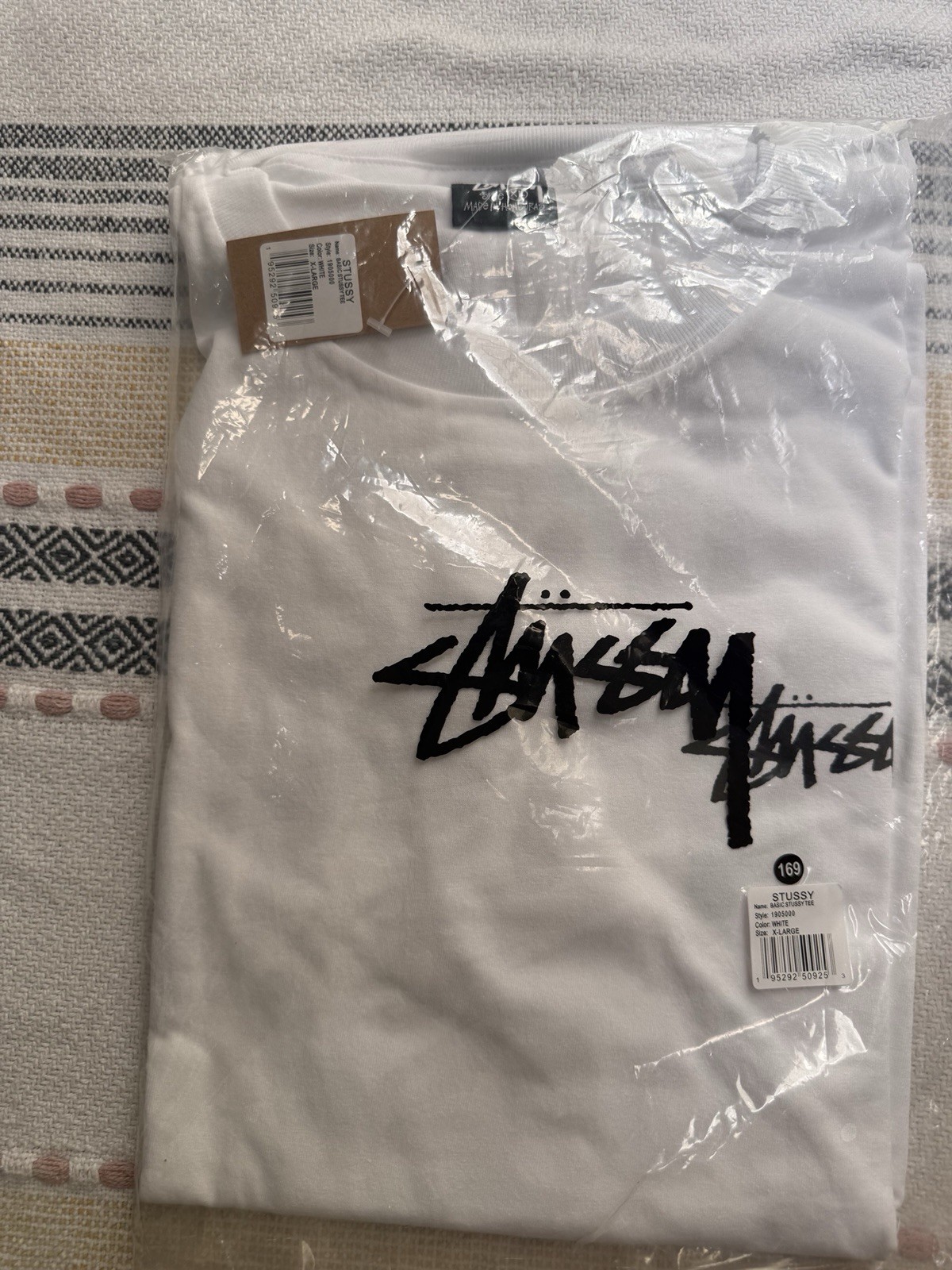 Stussy Men’s XL White Logo Graphic Print Cotton Jersey Crew Neck T-Shirt