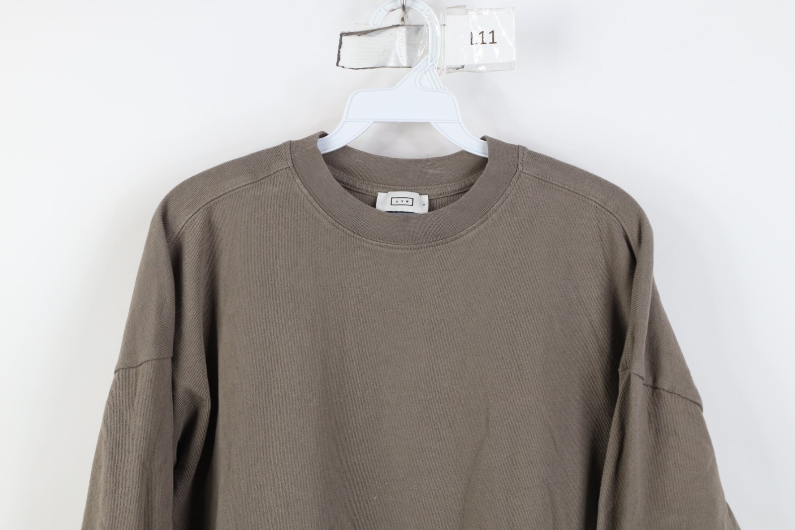 AYR All Year Round Mens Small Blank Cotton Ribbed Knit Long Sleeve T-Shirt Beige