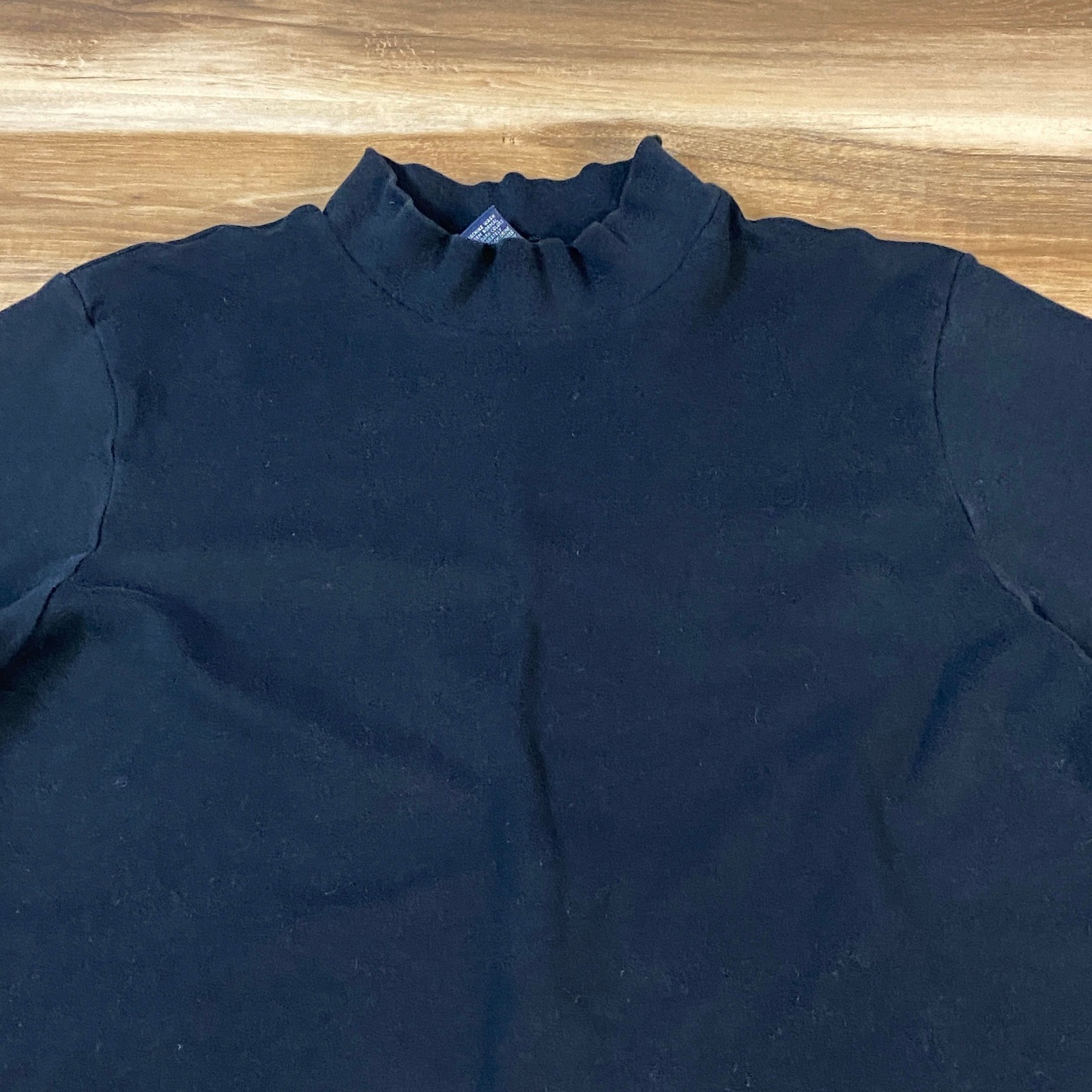 Lands End Mock Neck Mens M Black Cotton Regular Fit Heritage Vintage USA Made