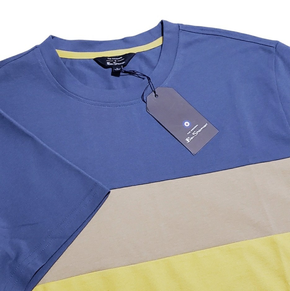 Ben Sherman Regular Fit Colorblock Mens Large Blue Beige Crew Neck T-Shirt