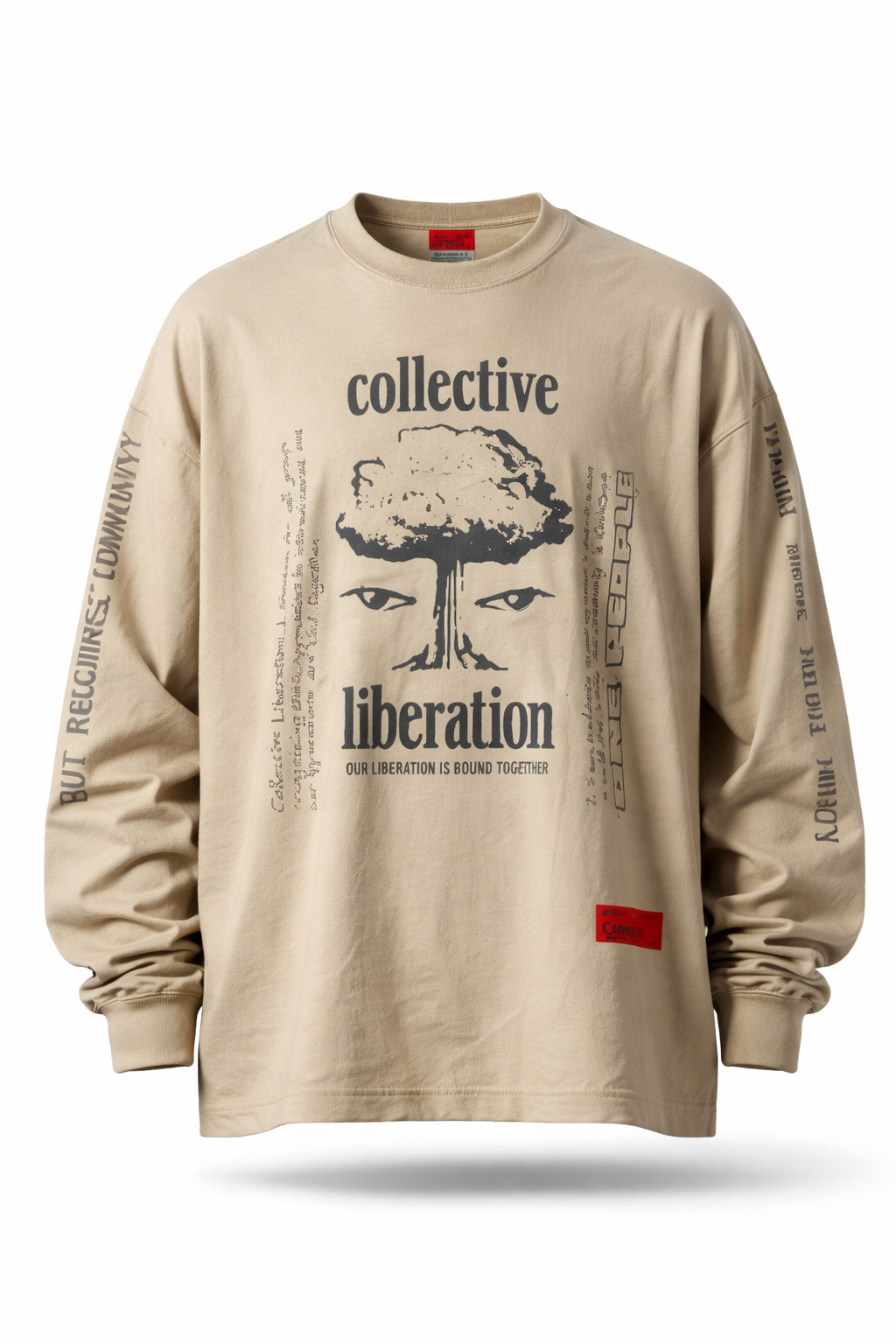 CHNGE Men’s Collective Liberation Cuff Crew Long Sleeve Casual T-Shirt Khaki, XS