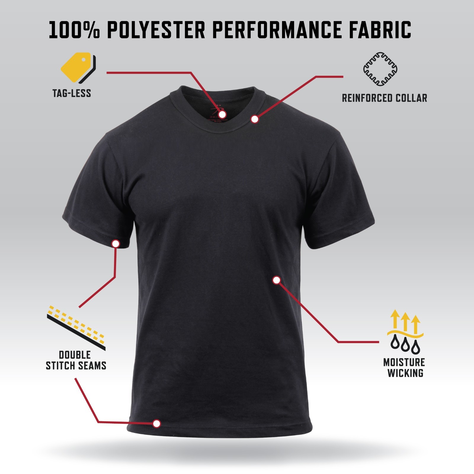 Moisture Wicking T-Shirt Solid Tactical Workout Crew Neck Comfy Lightweight Tee