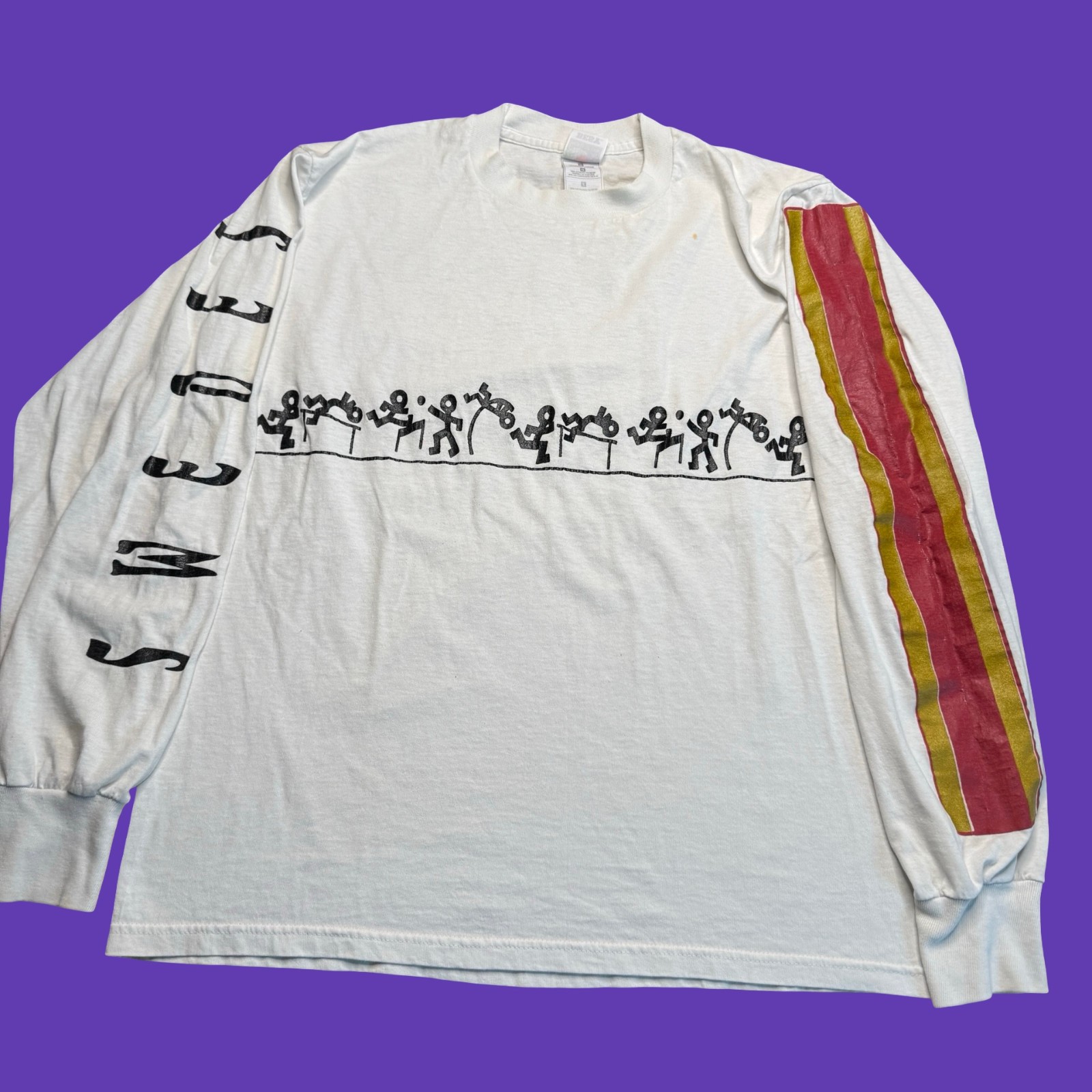 Vintage Track & Field Graphic Large Long Sleeve Tee Distressed School Runner