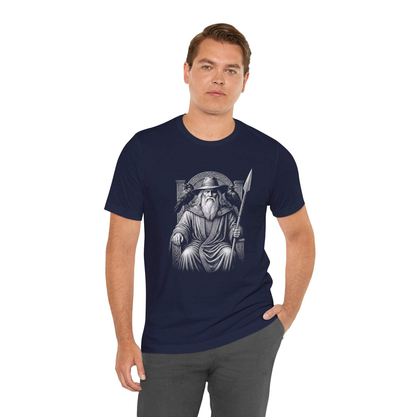 Odin Norse God T-Shirt with Ravens & Spear | Viking Mythology Tee Shirt