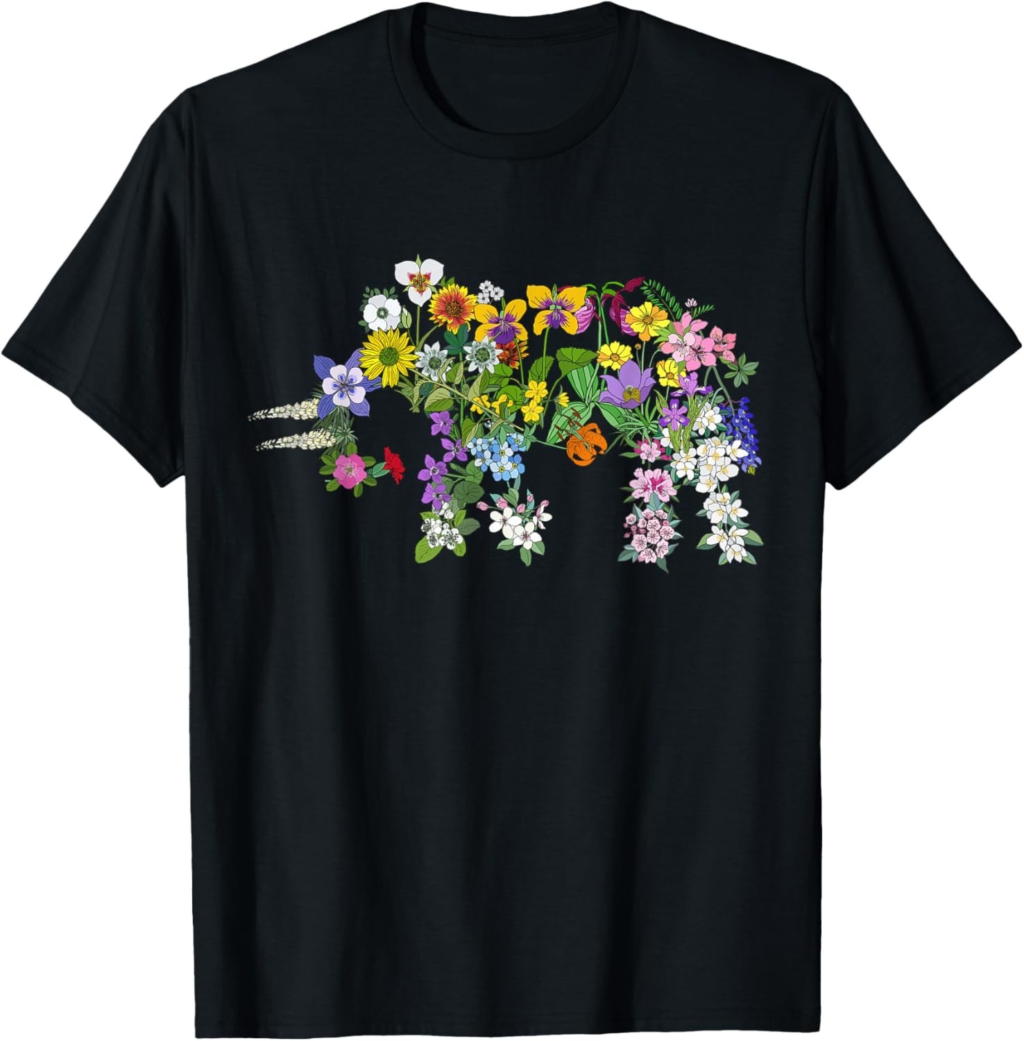 Floral Elephant Flower Animals Elephant Lover Nature Spring Graphic T-Shirt