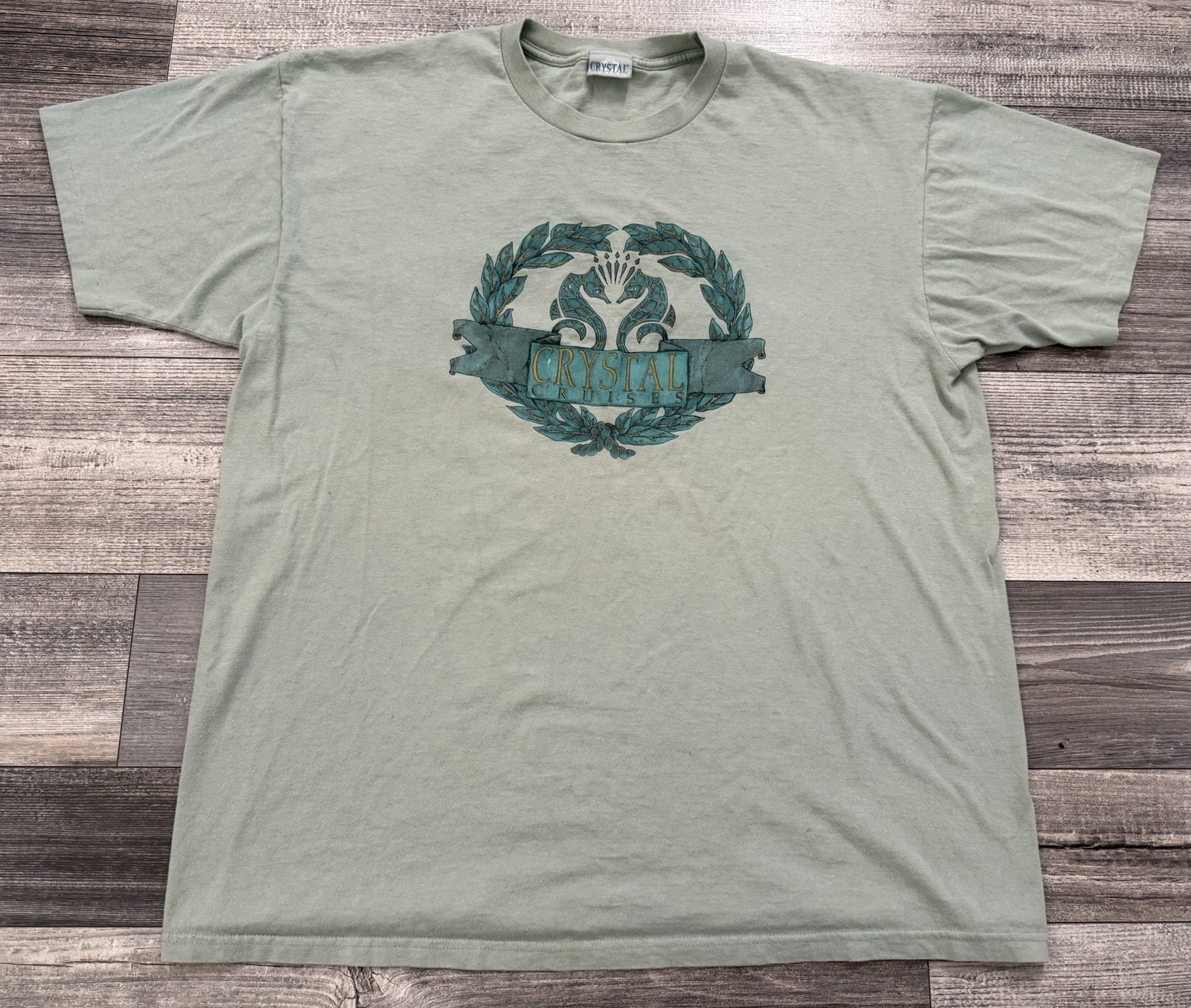 Vintage Crystal Cruises Shirt Mens 2XL Seahorse Graphic Green USA 90’s Single