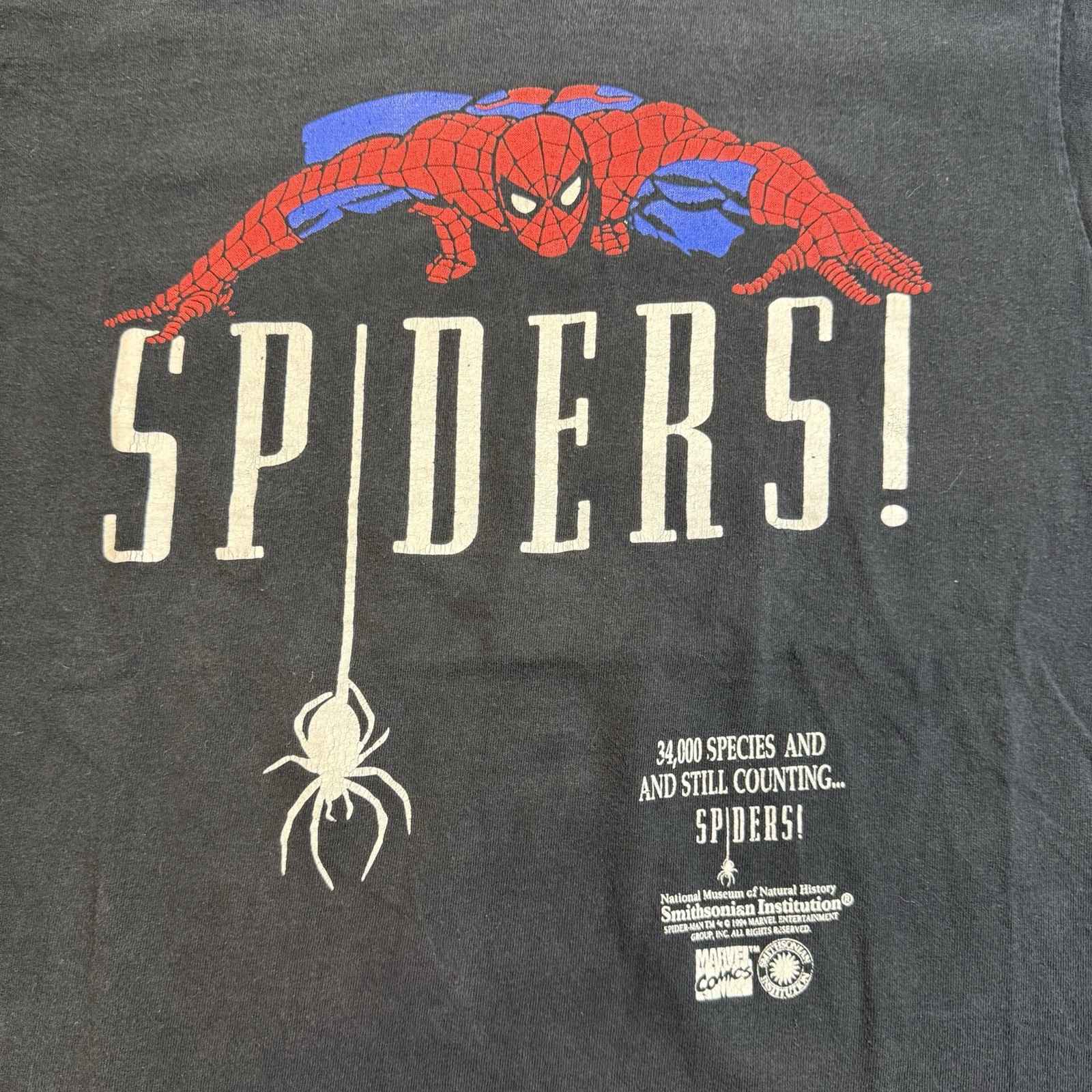 Vintage 90s Spider Man “Spiders!” Black Graphic Single Stitch Tee Men’s Large