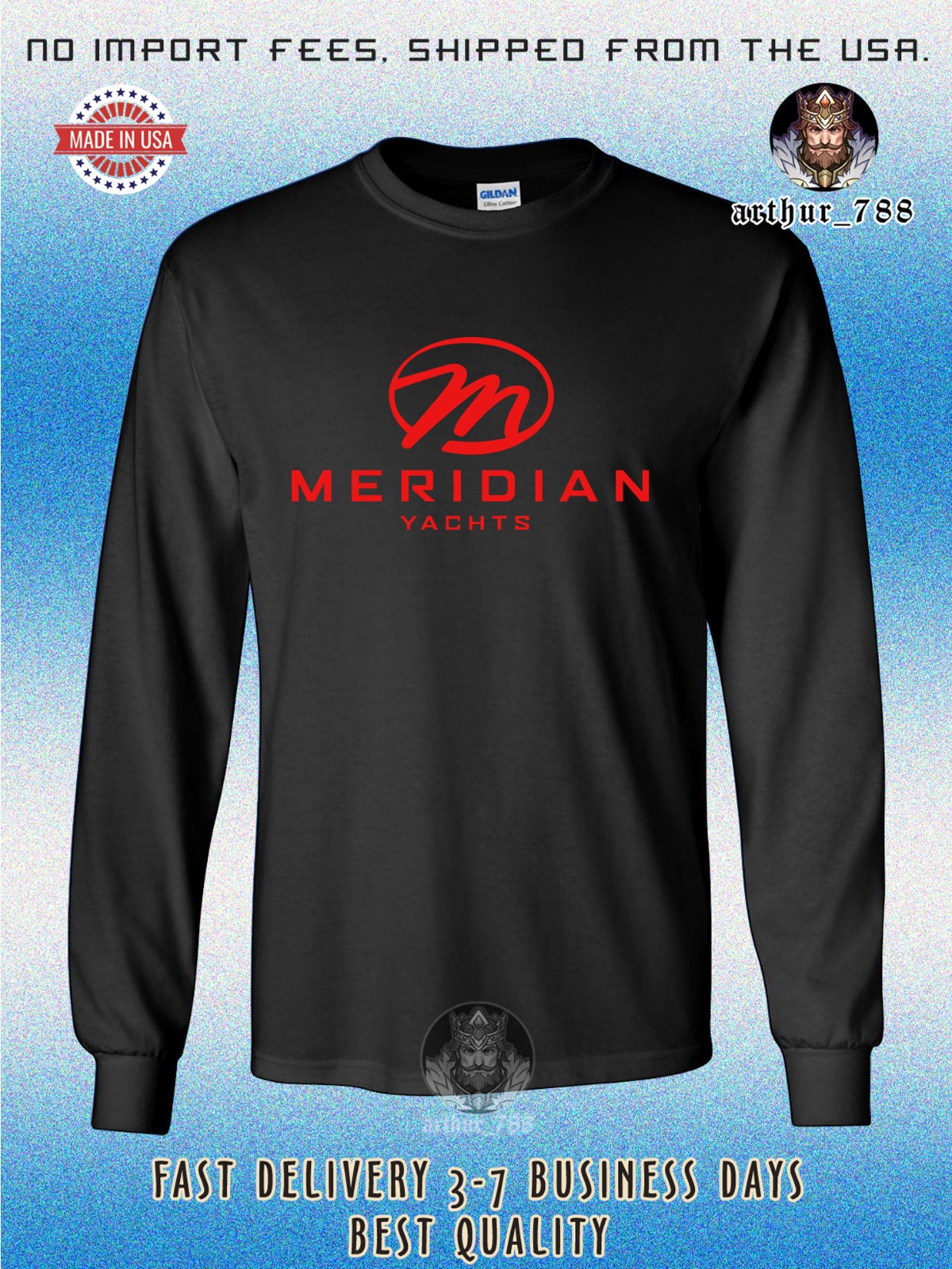New Meridian Yachts Logo Long Sleeve Men’s T-Shirt American Size Tee Shirt