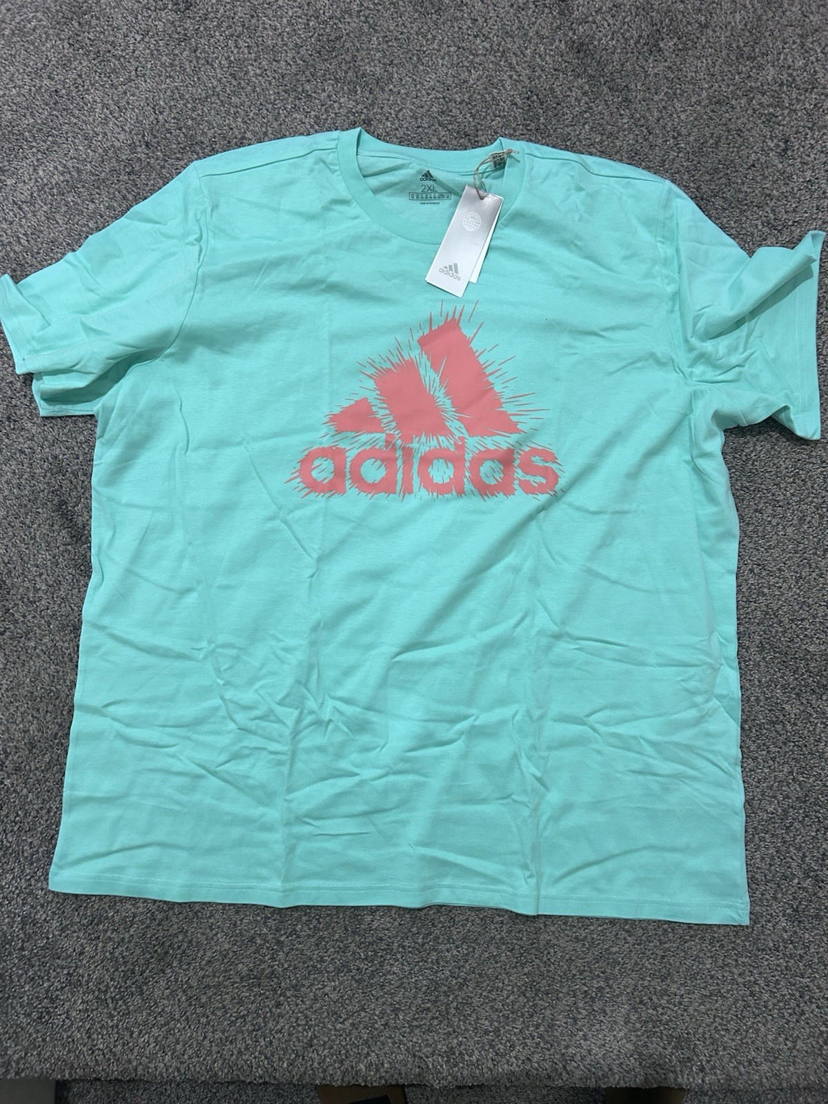 New SZ L Adidas Mint Green Pink T-Shirt Tee