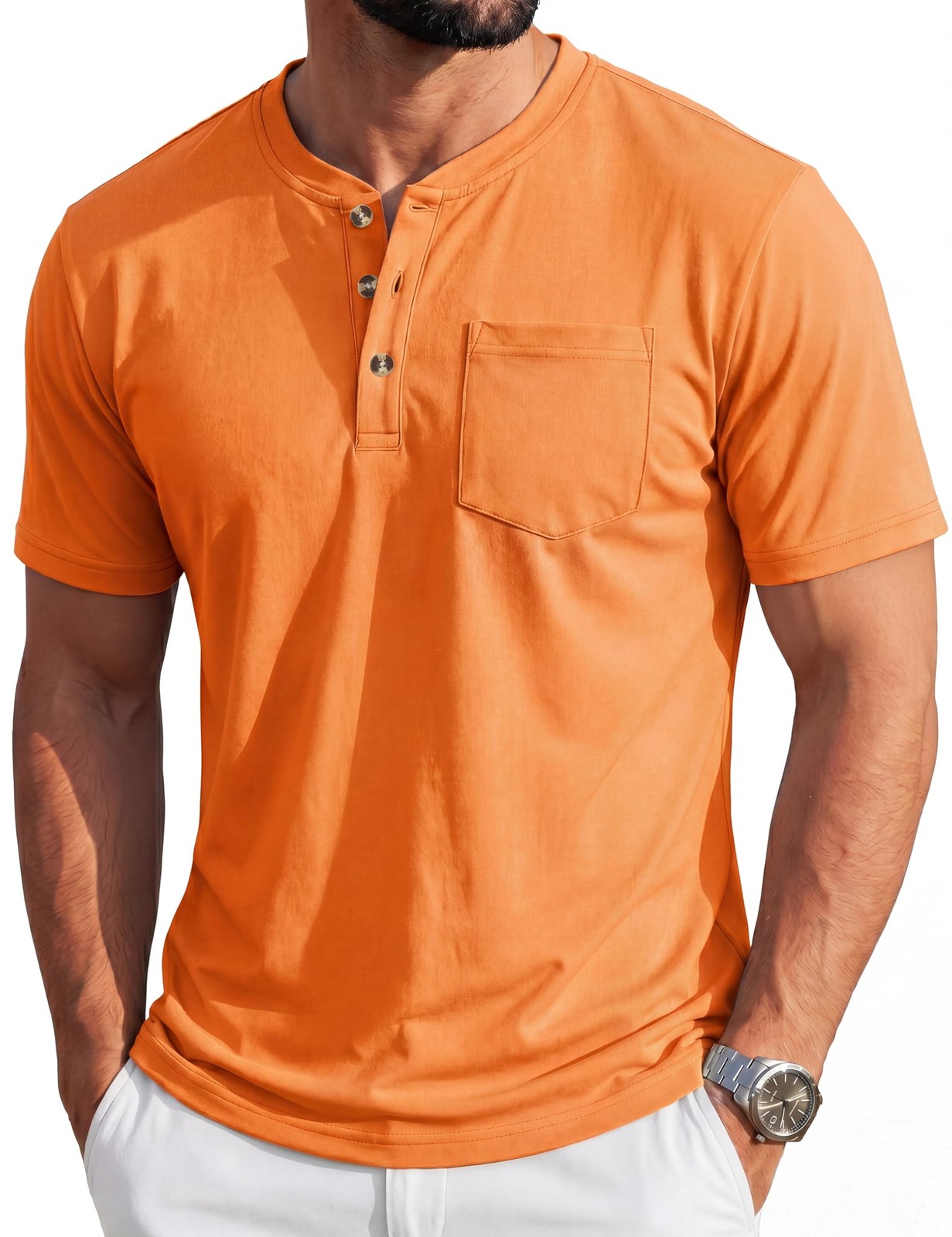 MAGCOMSEN Mens HenleyShirt ShortSleeve CottonLightweightCasual Summer Pocket Tee