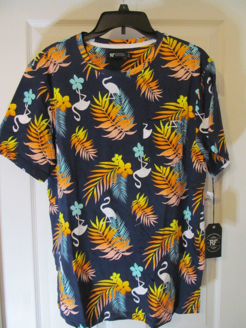RF Brand Ombre Flamingo Print Pocket Tee Shirt, Blue, Adult Size M