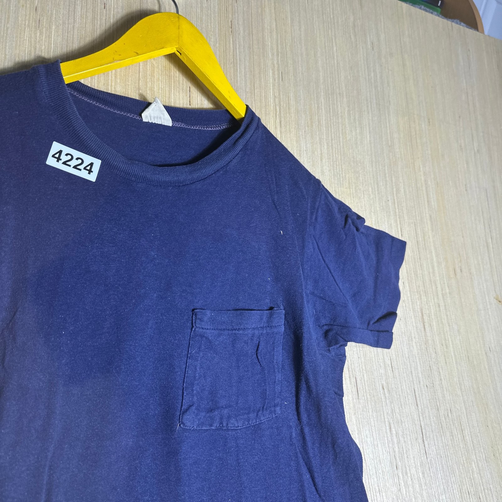 Vintage 80s Blank Blue Shirt Adult Medium Blue Short Sleeve Pocket Pullover