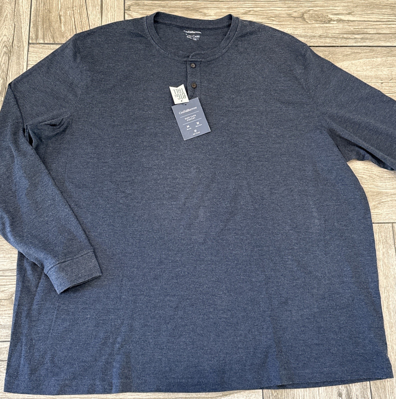 2017 Croft & Barrow Easy Care Long Sleeve Henley Navy Sail Heather Tee Size 4XB