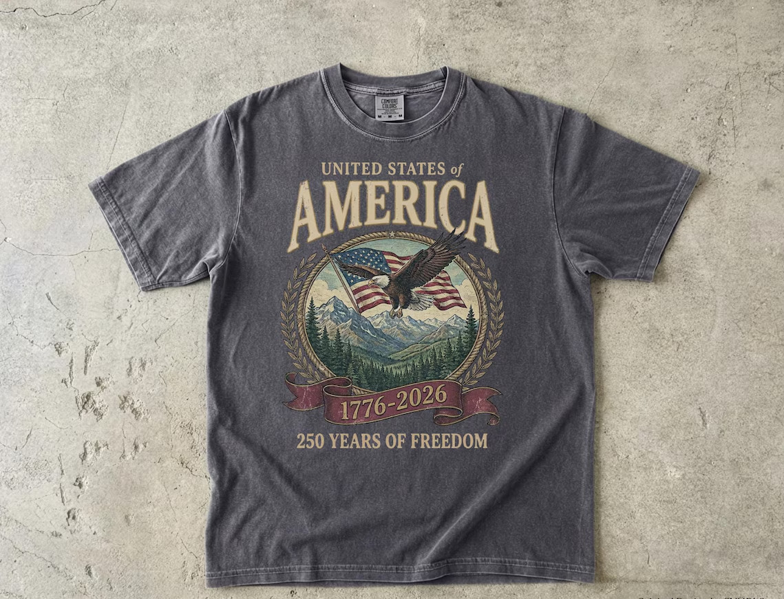 USA 250th Anniversary Vintage Graphic T-Shirt 1776-2026 Comfort Colors Patriotic
