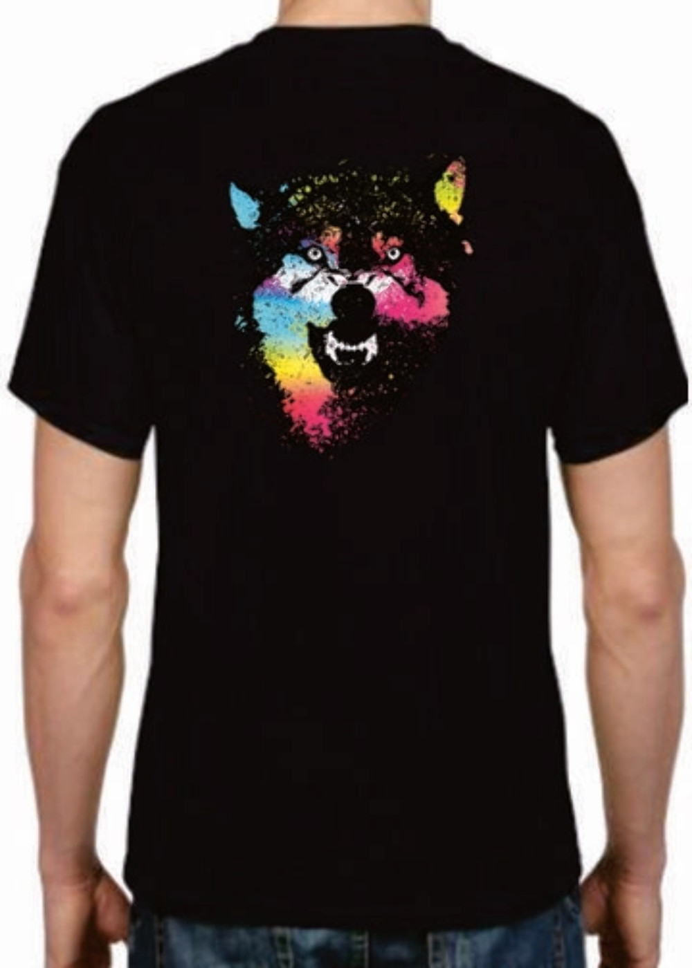 Adult DryBlend® T-Shirt – ( COLORFUL TECHINCOLOR / NEON WOLF / WOLVES)