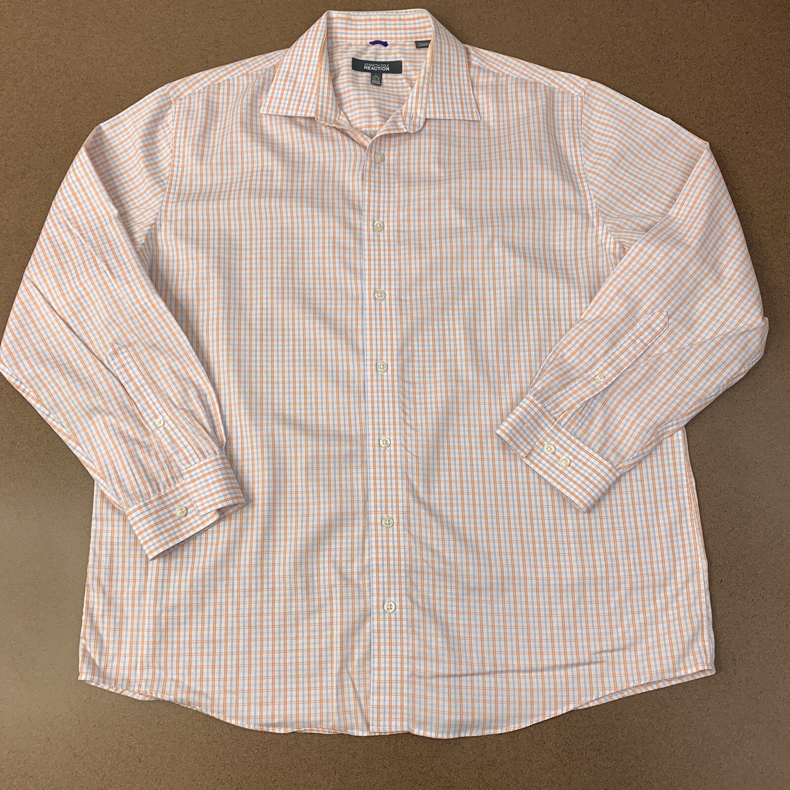 Kenneth Cole Reaction Men’s Size XL 17-171/2 34-35 Slim Fit Plaid Button Front
