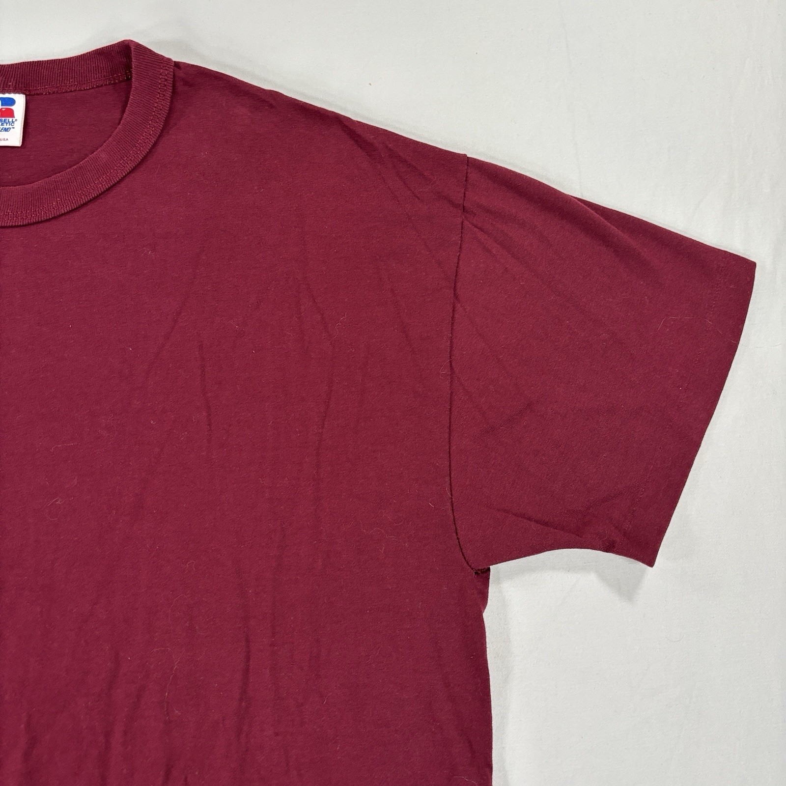 Vintage Russell Athletic Blank Plain T-Shirt Maroon Mens Large 90’s Made In USA